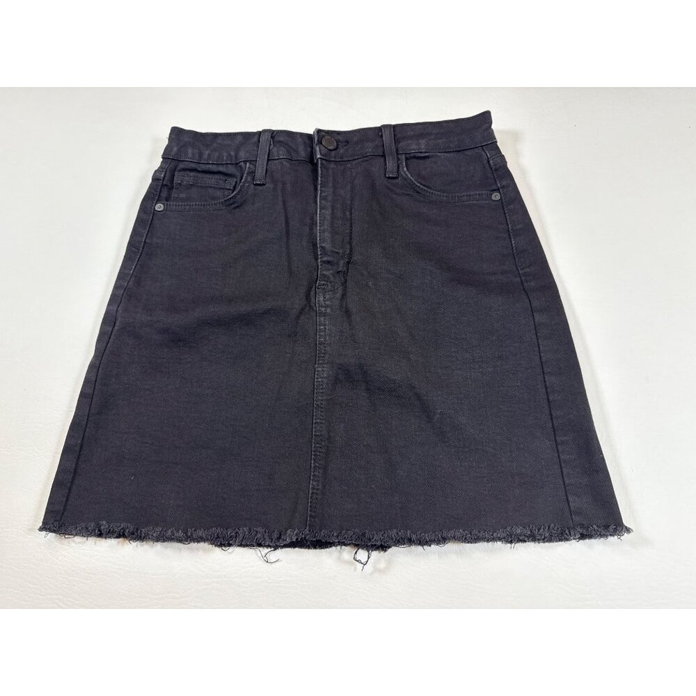 Just Black Frayed Hem Denim Skirt M Black Made In USA Casual Style (S366)